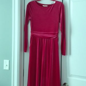 Boden Pink A-Line Midi Dress with Long Sleeves